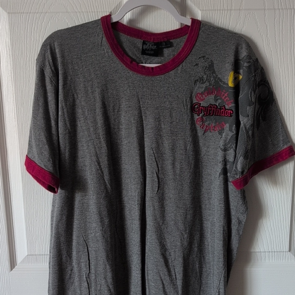 Red and Gray Short Sleeve Tee with Graphic Design